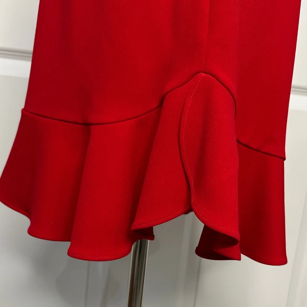 NWT Ivanka Trump Red Ruffle Hem Lace-up Sleeves Valentine’s Day Mini Dress Size4 - Picture 7 of 14